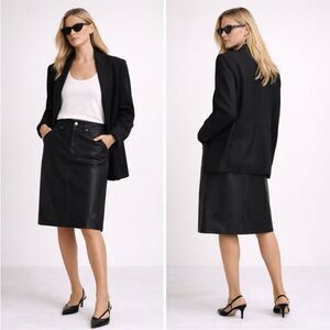 NEW PAIGE Siren Midi skirt in black leather